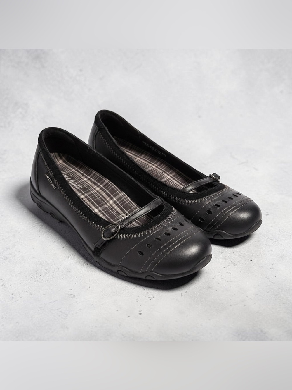 Sketchers Women's Black Mary Jane Strap Flats - Comfortable Everyday Loafers